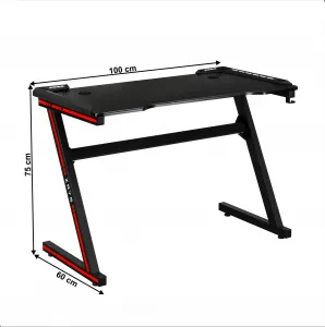 Herný stôl/počítačový stôl, s RGB LED osvetlením, čierna/červená, MACKENZIE 100cm