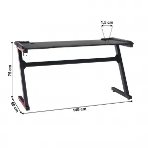 Herný stôl/počítačový stôl, s RGB LED osvetlením, čierna/červená, MACKENZIE 140cm