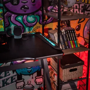 Herný stôl/počítačový stôl, s RGB LED osvetlením, čierna/červená, MACKENZIE 140cm