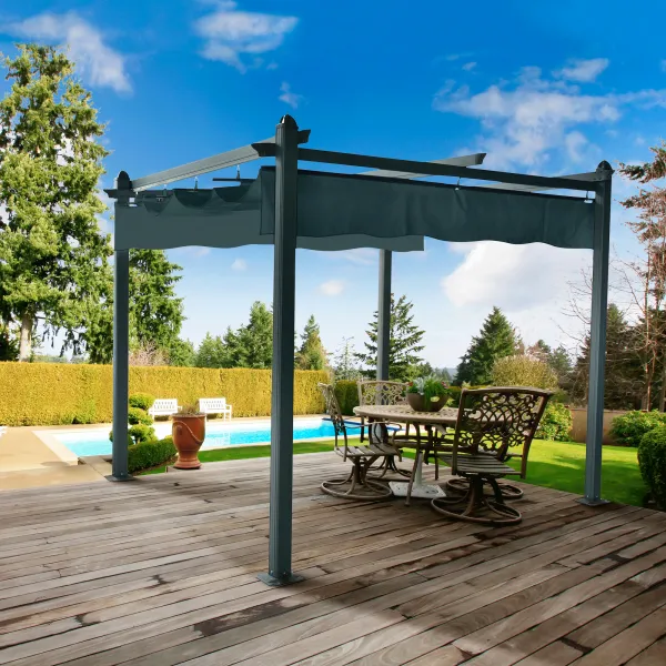 Luxusná pergola s posuvnou strechou, hliník, grafit, PEPY LUX