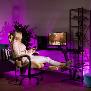 TEMPO KONDELA Herné kreslo čierna/biela/bežová OZGE 2 NEW
