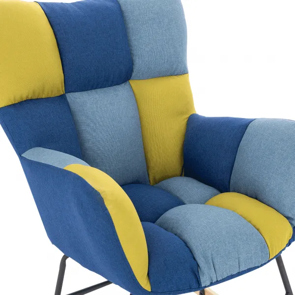 Dizajnové hojdacie kreslo, patchwork modrá/zelená, KEMARO