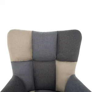 Dizajnové hojdacie kreslo, patchwork/sivá/béžová, KEMARO