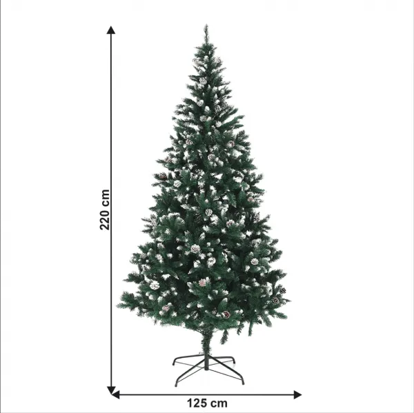 Vianočný stromček so šiškami, posnežený, 220 cm, CHRISTMAS TYP 4