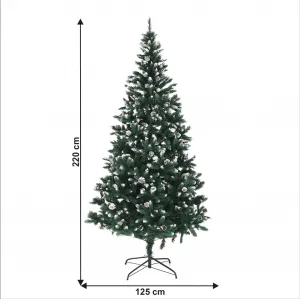 Vianočný stromček so šiškami, posnežený, 220 cm, CHRISTMAS TYP 4