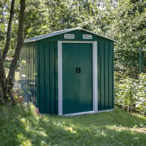 Plechový záhradný domček na náradie, zelená/biela, 2x1,3x1,8 m, HAMAL TYP 1