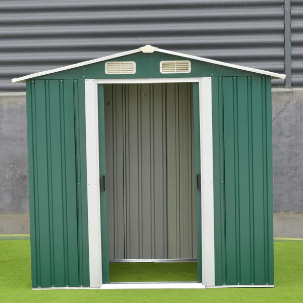 Plechový záhradný domček na náradie, zelená/biela, 2x1,3x1,8 m, HAMAL TYP 1