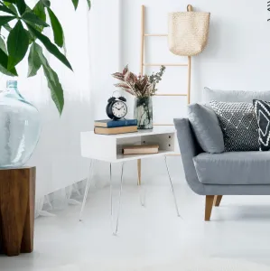 Príručný/nočný stolík, biela/chróm, LAMEJ