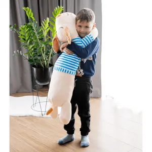 Plyšový psík, béžová/modrý pásik, 90cm, REXO typ 2