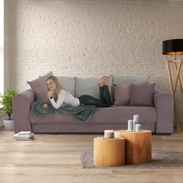 Extra priestranná pohovka, fialová/staroružová/béžová, GILEN BIG SOFA