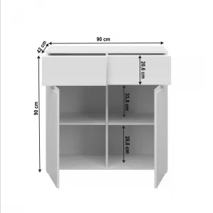 Komoda 2D2S, biela/biely extra vysoký lesk HG, JOLK