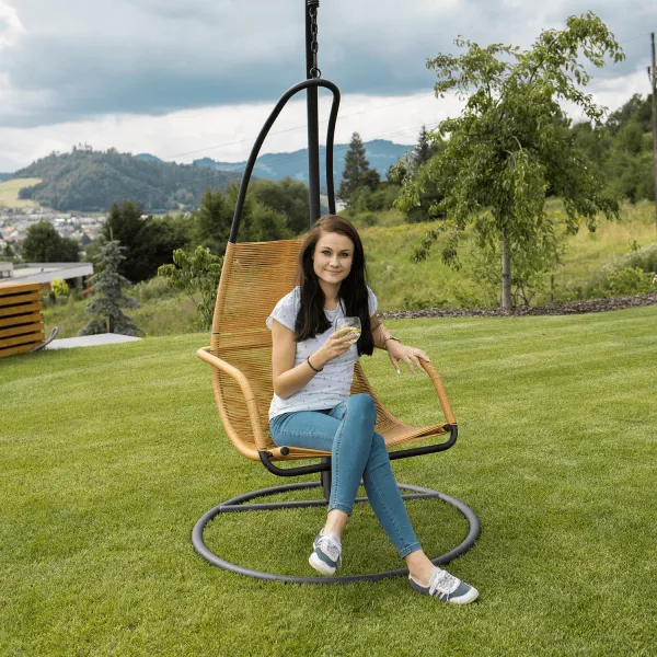 Závesné kreslo, čierna/hnedá, BUNGY