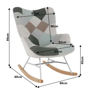 Hojdacie kreslo, zelená-biela patchwork/biela/buk, GERON