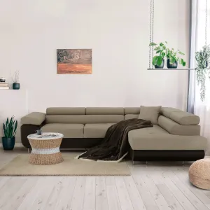 Rohová sedacia súprava, hnedá/béžová, pravá, AMARETO NEW