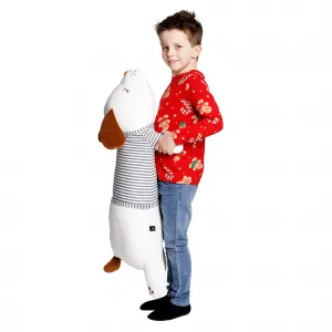 Plyšový psík, biela/hnedá/sivý pásik, 92cm, KINGO typ 2