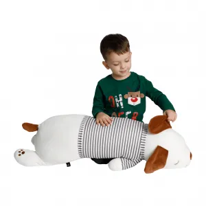 Plyšový psík, biela/hnedá/sivý pásik, 92cm, KINGO typ 2