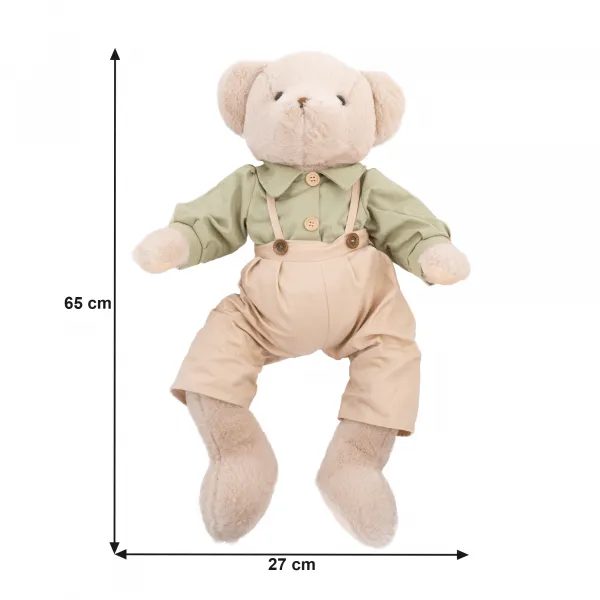 Plyšový medveď, smotanová/zelená, 65cm, MADEN BOY TYP2