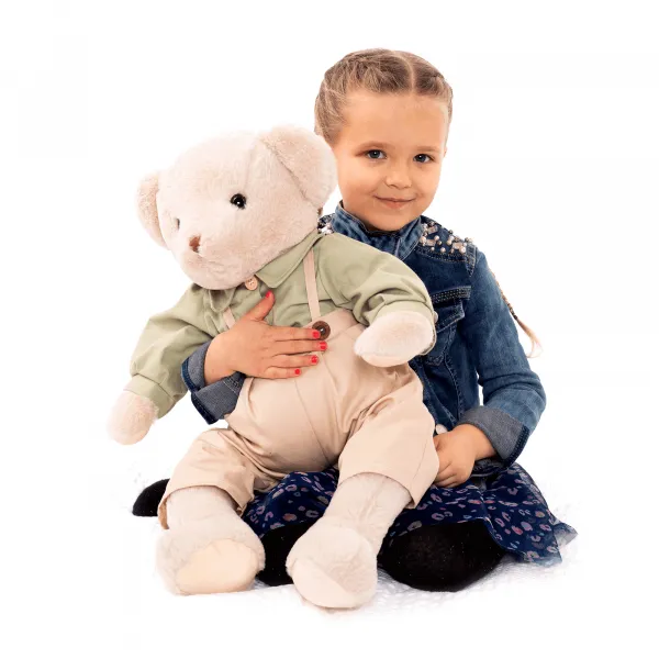 Plyšový medveď, smotanová/zelená, 65cm, MADEN BOY TYP2