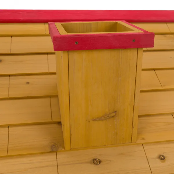 Drevený záhradný domček s kvetináčom, prírodná/biela/modrá/červená, AVILO