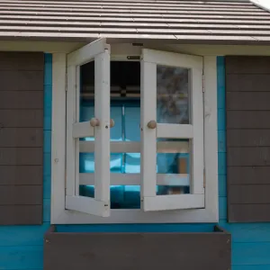 Drevený záhradný domček pre deti so šmykľavkou a pieskoviskom, PORTIO