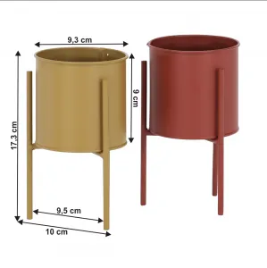 Kovové kvetináče, set 2 ks, červená/žltá, ROZEL SET