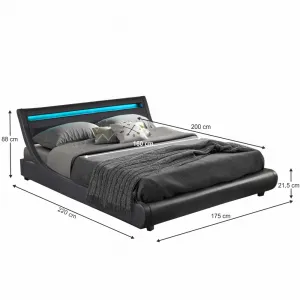 Manželská posteľ s RGB LED osvetlením, čierna, 160x200, FELINA