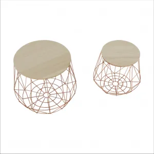 Príručné stolíky, set 2 ks, prírodná/meď, DALUX