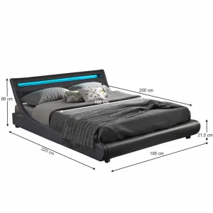 Manželská posteľ s RGB LED osvetlením, čierna, 180x200, FELINA