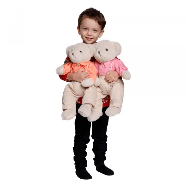 Plyšový medvedík, smotanová/ružová, 45cm, MADEN BOY TYP1