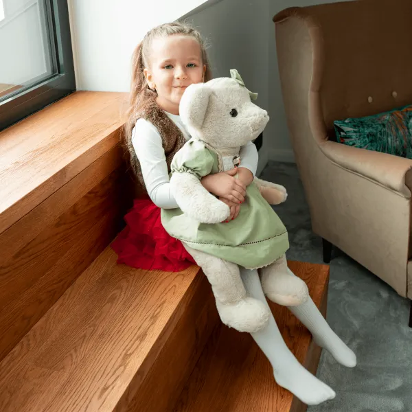 Plyšový medveď, smotanová/zelená, 65cm, MADEN GIRL TYP2