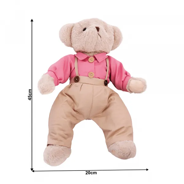 Plyšový medvedík, smotanová/ružová, 45cm, MADEN BOY TYP1