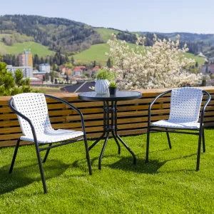 Jedálenský stôl, čierna oceľ/tvrdené sklo, priemer 60 cm, BORGEN TYP 1