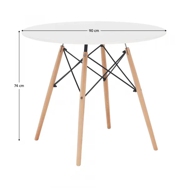 Jedálenský stôl, biela/buk, priemer 90 cm, GAMIN 2 NEW 90