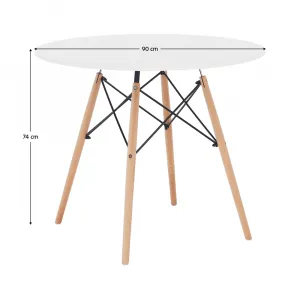 Jedálenský stôl, biela/buk, priemer 90 cm, GAMIN 2 NEW 90