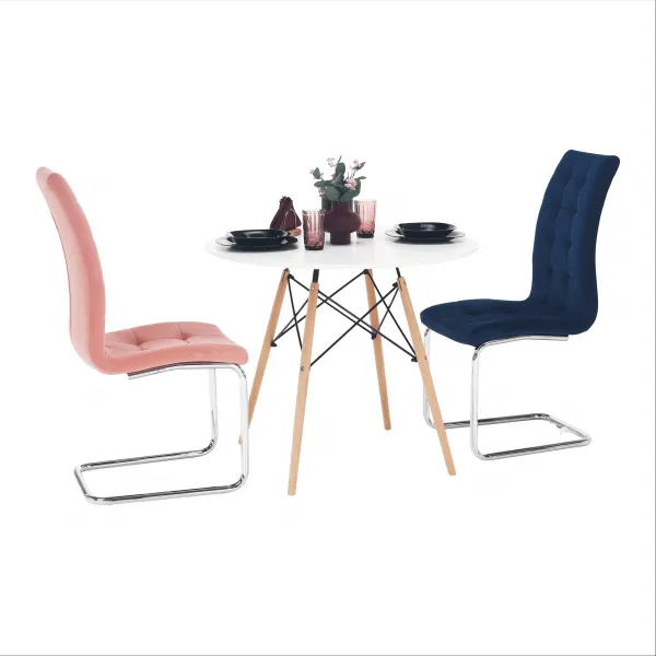 Jedálenský stôl, biela/buk, priemer 90 cm, GAMIN 2 NEW 90