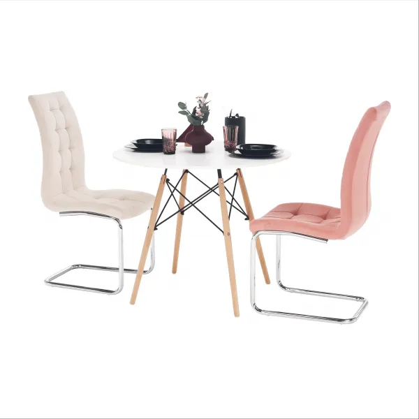 Jedálenský stôl, biela/buk, priemer 90 cm, GAMIN 2 NEW 90