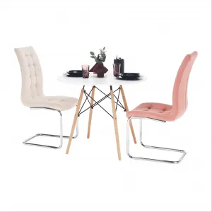 Jedálenský stôl, biela/buk, priemer 90 cm, GAMIN 2 NEW 90