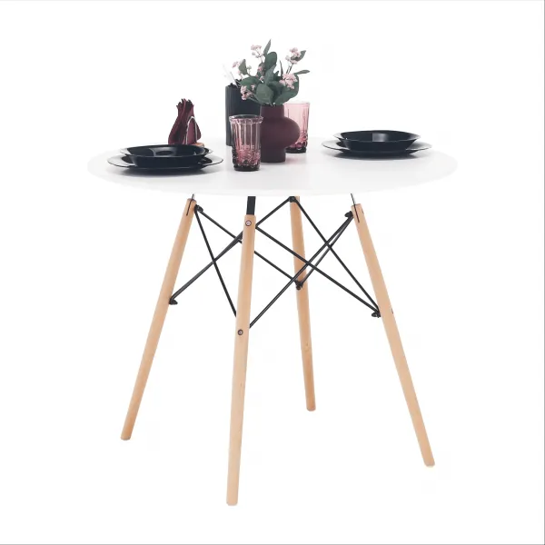 Jedálenský stôl, biela/buk, priemer 90 cm, GAMIN 2 NEW 90