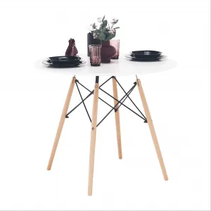 Jedálenský stôl, biela/buk, priemer 90 cm, GAMIN 2 NEW 90