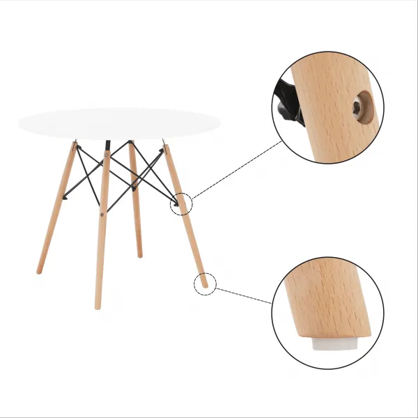 Jedálenský stôl, biela/buk, priemer 90 cm, GAMIN 2 NEW 90