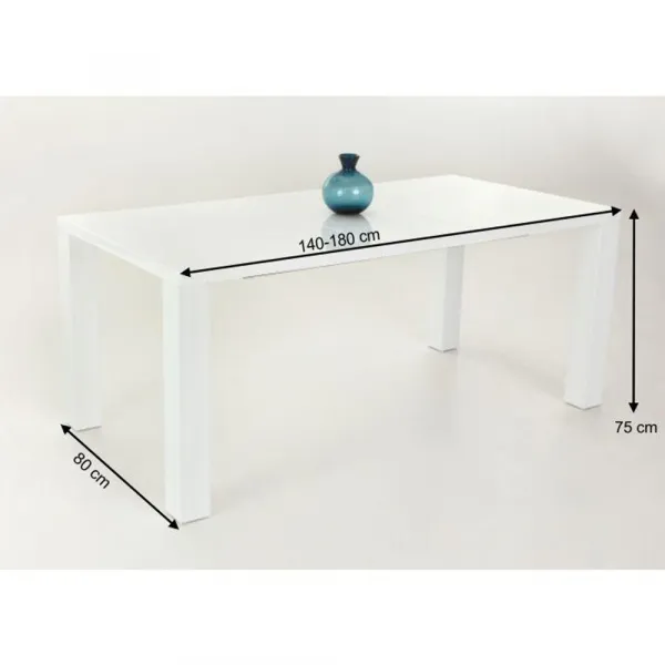 Jedálenský stôl rozkladací, biela vysoký lesk HG, 140-180x80 cm, ASPER NEW TYP 1