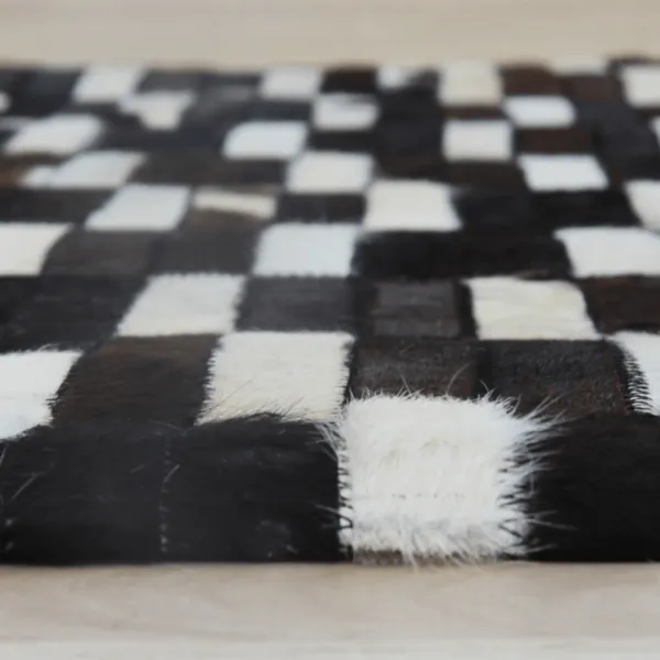 Luxusný kožený koberec, hnedá/čierna/biela, patchwork, 141x200, KOŽA TYP 6