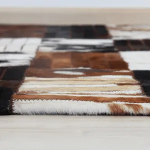 Luxusný kožený koberec, čierna/hnedá/biela, patchwork, 171x240, KOŽA TYP 4