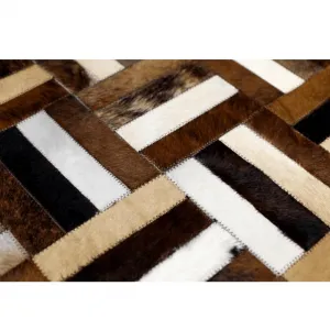 Luxusný kožený koberec, hnedá/čierna/béžová, patchwork, 200x300 , KOŽA TYP 2
