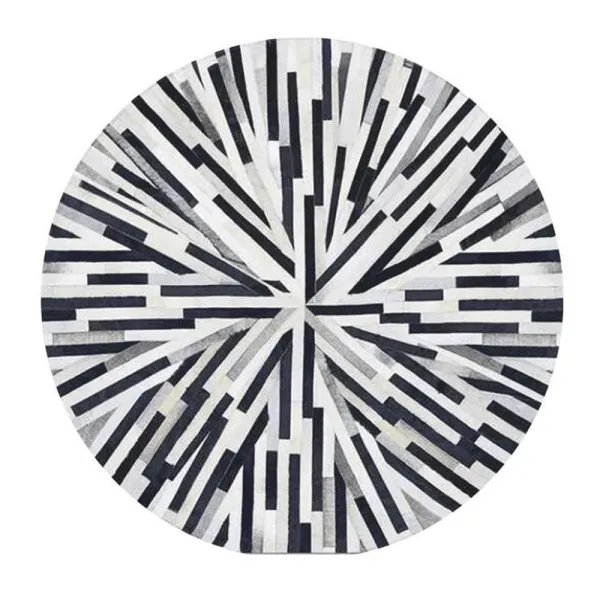 Luxusný kožený koberec, čierna/béžová/biela, patchwork, 200x200, KOŽA TYP 8