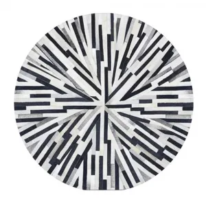 Luxusný kožený koberec, čierna/béžová/biela, patchwork, 200x200, KOŽA TYP 8