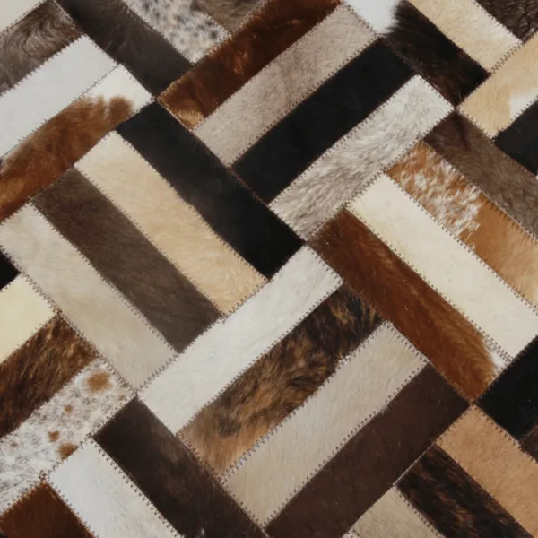 Luxusný kožený koberec, hnedá/čierna/béžová, patchwork, 200x300 , KOŽA TYP 2