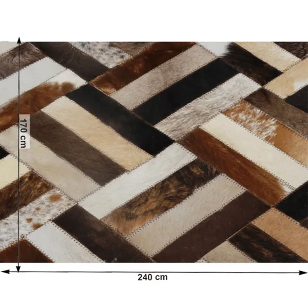 Luxusný kožený koberec, hnedá/čierna/béžová, patchwork, 170x240 , KOŽA TYP 2