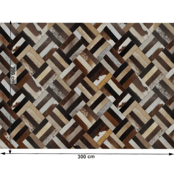 Luxusný kožený koberec, hnedá/čierna/béžová, patchwork, 200x300 , KOŽA TYP 2