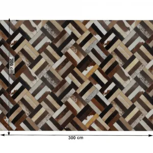 Luxusný kožený koberec, hnedá/čierna/béžová, patchwork, 200x300 , KOŽA TYP 2